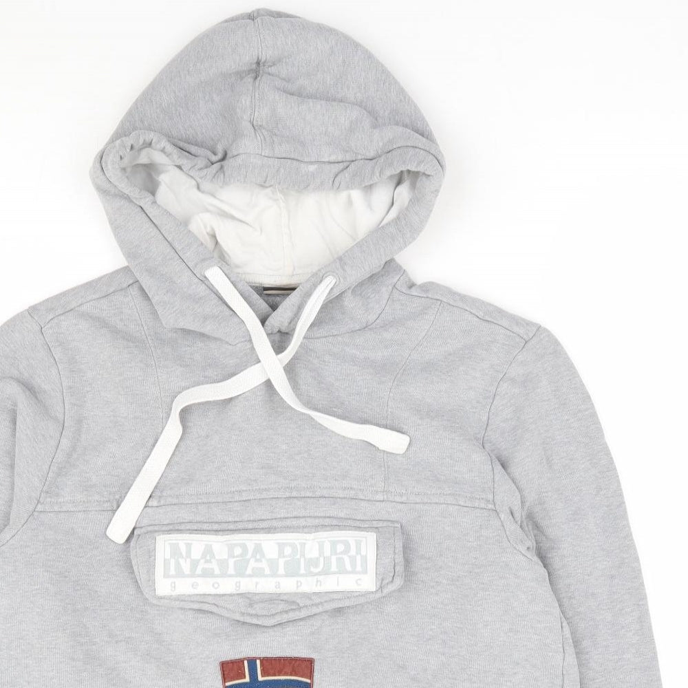 Napapijri Geographic Mens Grey Cotton Pullover Hoodie Size S