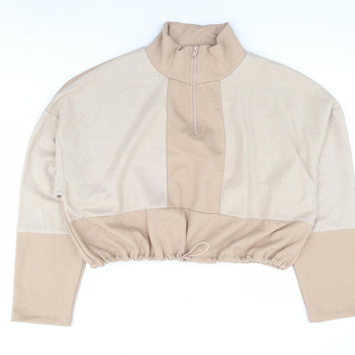 Topshop Womens Brown Polyester Pullover Sweatshirt Size L Zip - Cropped Batwing