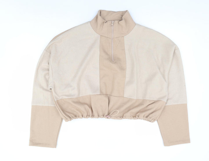 Topshop Womens Brown Polyester Pullover Sweatshirt Size L Zip - Cropped Batwing