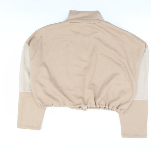 Topshop Womens Brown Polyester Pullover Sweatshirt Size L Zip - Cropped Batwing