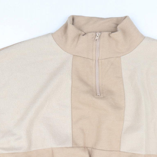 Topshop Womens Brown Polyester Pullover Sweatshirt Size L Zip - Cropped Batwing