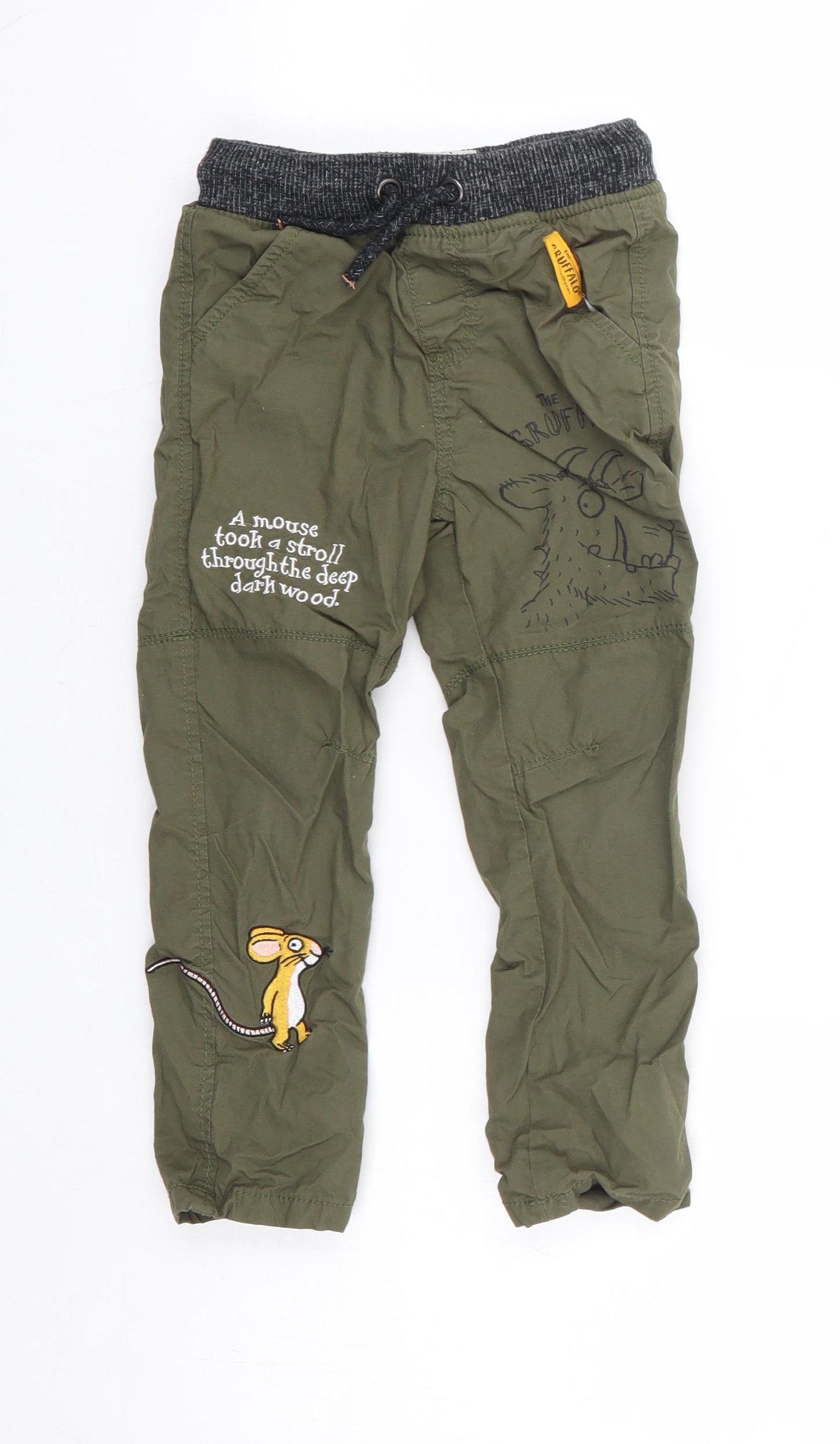 TU Boys Green Geometric Polyester Cargo Trousers Size 2-3 Years Regular Drawstring - The Gruffalo