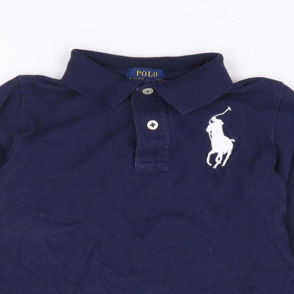 Polo Ralph Lauren Boys Blue 100% Cotton Basic Polo Size 4 Years Collared Button