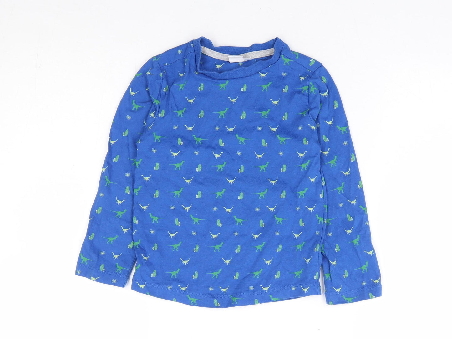 Mini Club Boys Blue Geometric Cotton Basic T-Shirt Size 4-5 Years Round Neck Pullover - Dinosaur