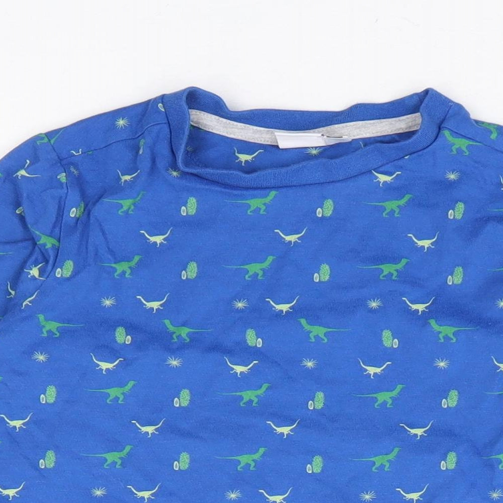 Mini Club Boys Blue Geometric Cotton Basic T-Shirt Size 4-5 Years Round Neck Pullover - Dinosaur