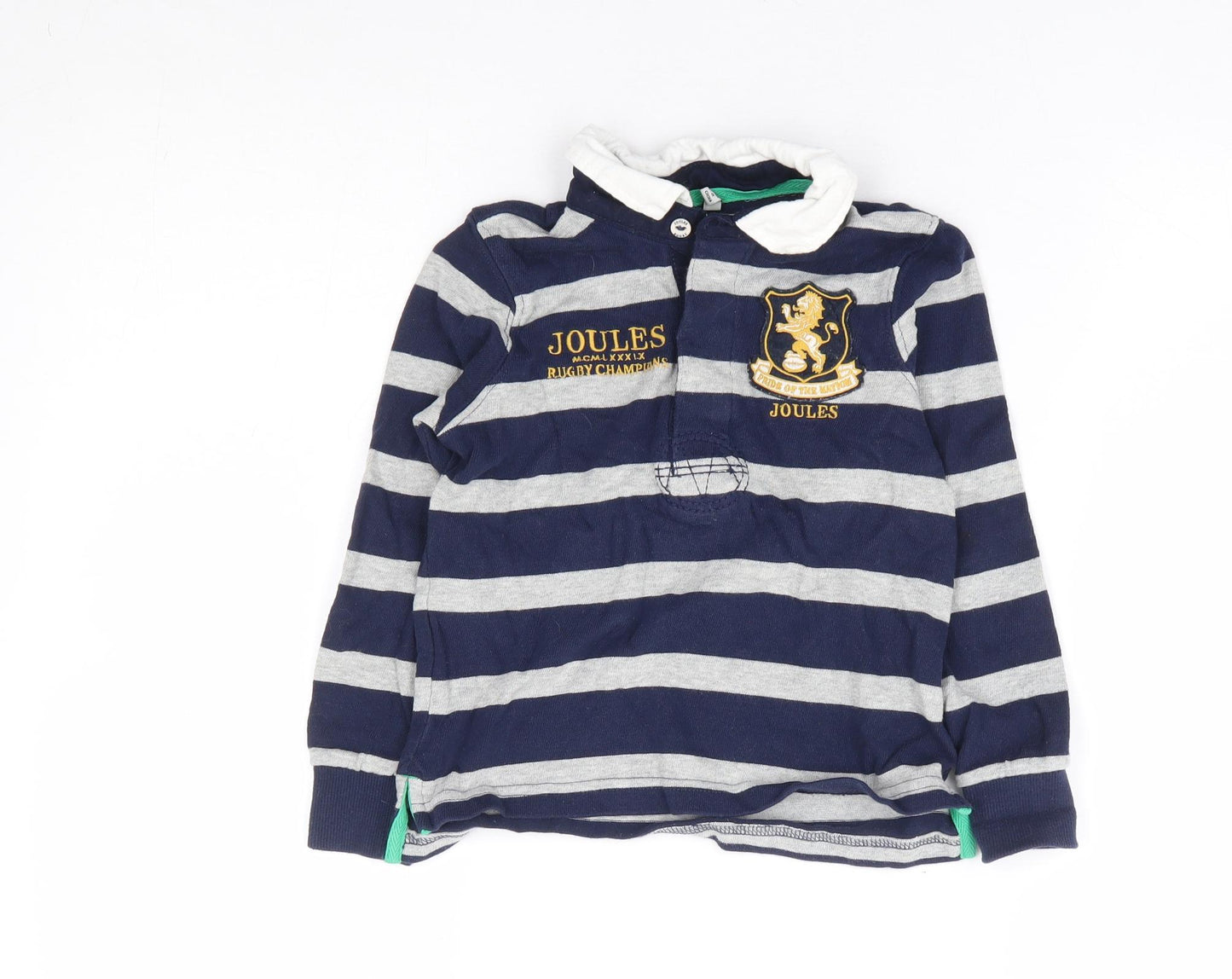 Joules Boys Blue Striped 100% Cotton Jersey Polo Size 5 Years Collared Button