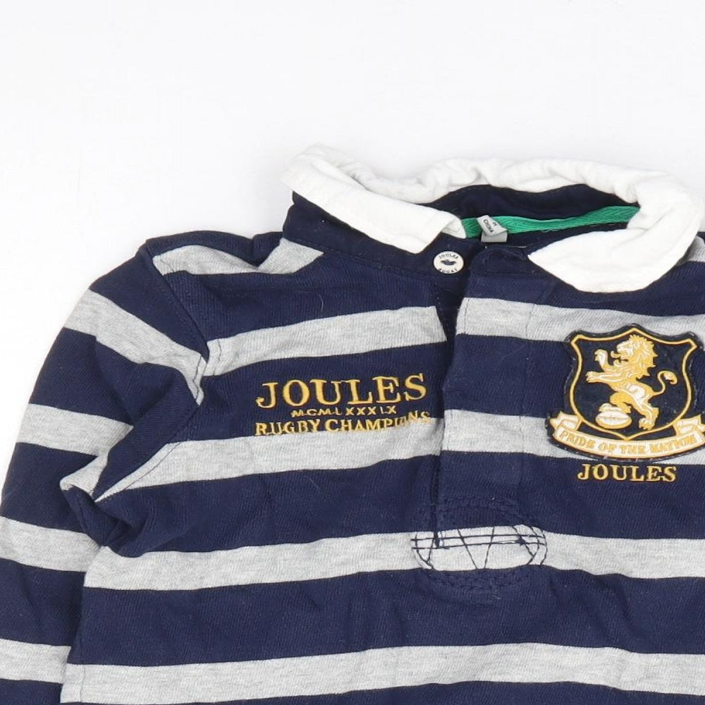 Joules Boys Blue Striped 100% Cotton Jersey Polo Size 5 Years Collared Button