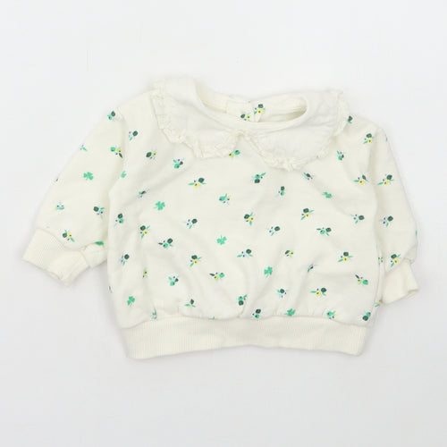 Leigh Tucker Girls White Floral Cotton Pullover Jumper Size 3-6 Months Snap
