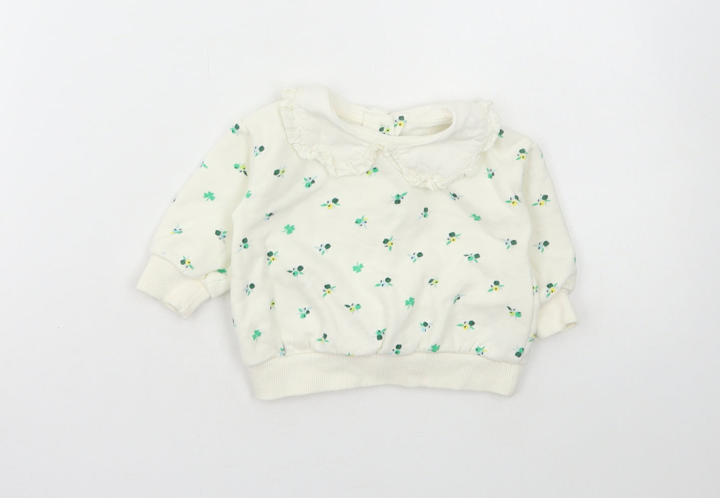 Leigh Tucker Girls White Floral Cotton Pullover Jumper Size 3-6 Months Snap