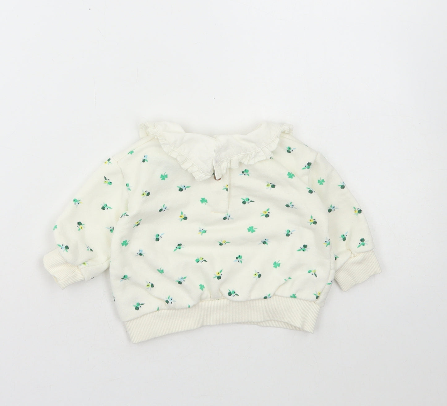 Leigh Tucker Girls White Floral Cotton Pullover Jumper Size 3-6 Months Snap