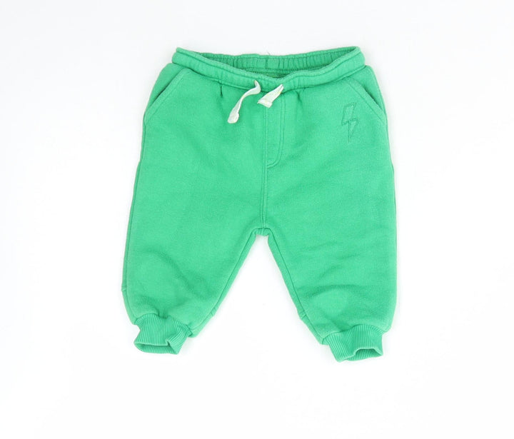 Leigh Tucker Boys Green Cotton Jogger Trousers Size 3-6 Months Drawstring