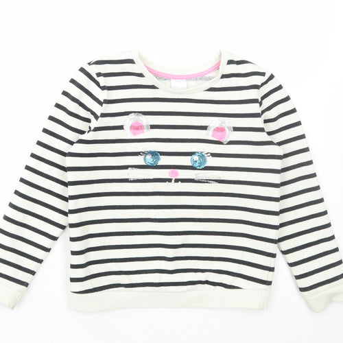 Preworn Girls White Striped Polyester Pullover Sweatshirt Size 6 Years Pullover - Mouse