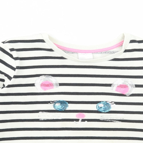 Preworn Girls White Striped Polyester Pullover Sweatshirt Size 6 Years Pullover - Mouse