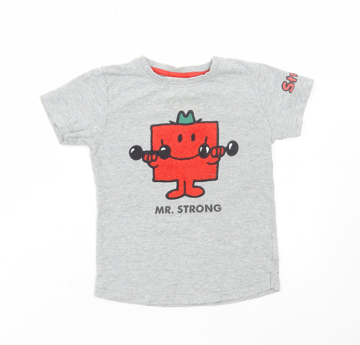 NEXT Boys Grey Cotton Basic T-Shirt Size 2-3 Years Round Neck Pullover - Mr Strong