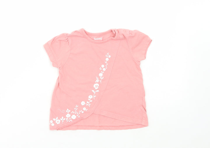 Nutmeg Girls Pink Floral Cotton Pullover Blouse Size 12-18 Months Round Neck Pullover