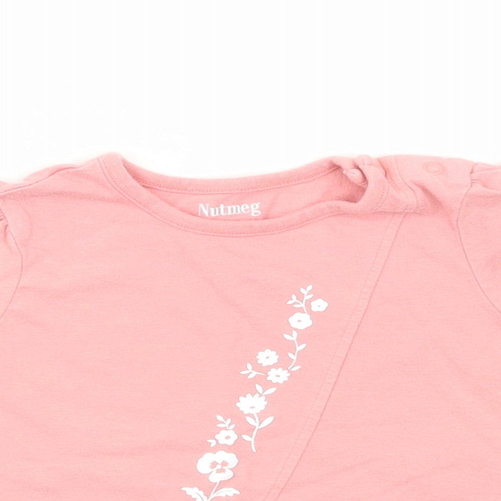 Nutmeg Girls Pink Floral Cotton Pullover Blouse Size 12-18 Months Round Neck Pullover