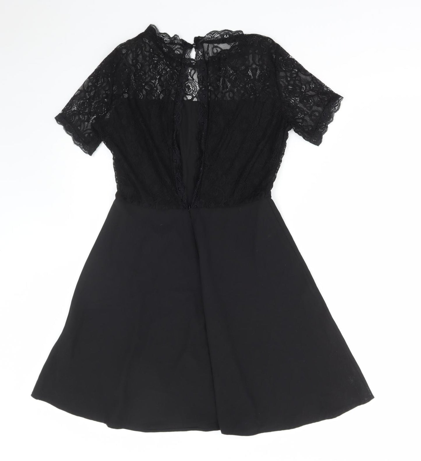 SheIn Womens Black Floral Polyester Skater Dress Size M High Neck Zip - Lace Detail
