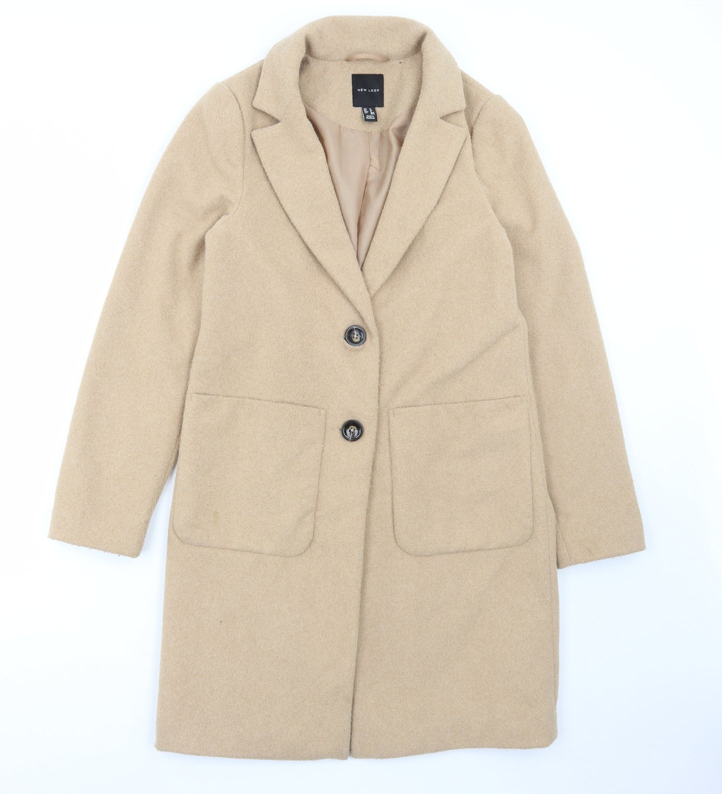 New Look Womens Beige Pea Coat Coat Size 8 Button