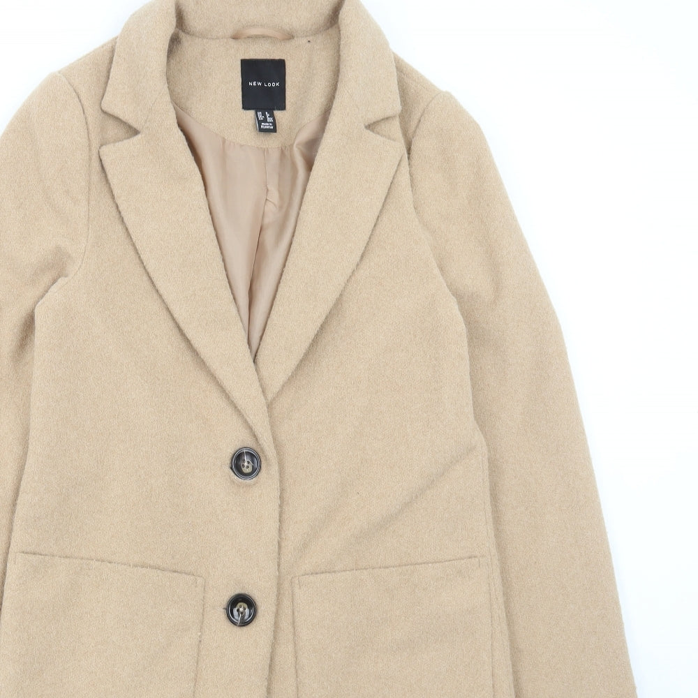 New Look Womens Beige Pea Coat Coat Size 8 Button