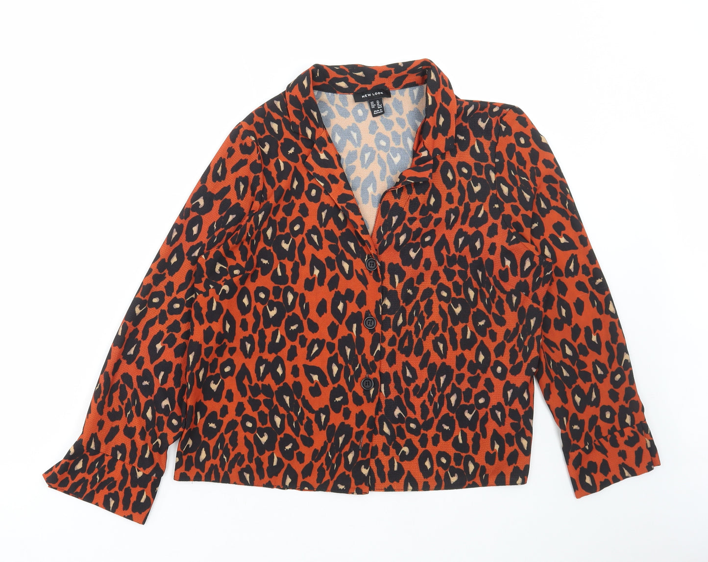 New Look Womens Brown Animal Print Polyester Basic Blouse Size 14 Collared - Leopard Print