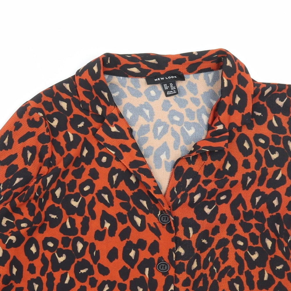 New Look Womens Brown Animal Print Polyester Basic Blouse Size 14 Collared - Leopard Print