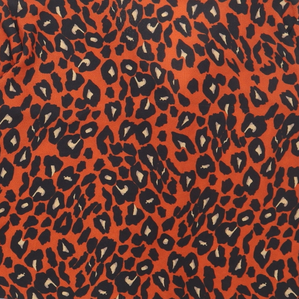New Look Womens Brown Animal Print Polyester Basic Blouse Size 14 Collared - Leopard Print