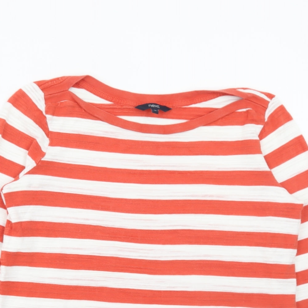 NEXT Womens Red Striped Cotton Basic T-Shirt Size 12 Round Neck