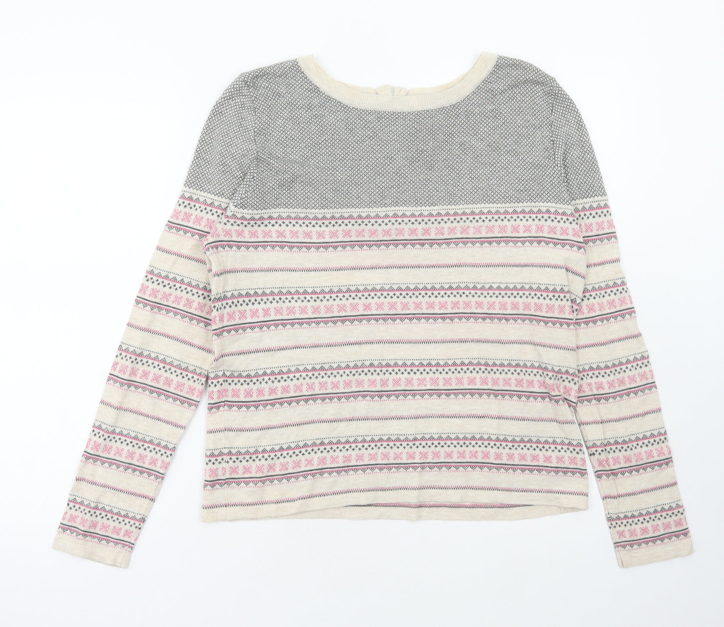NEXT Womens Multicoloured Round Neck Fair Isle Cotton Pullover Jumper Size 12