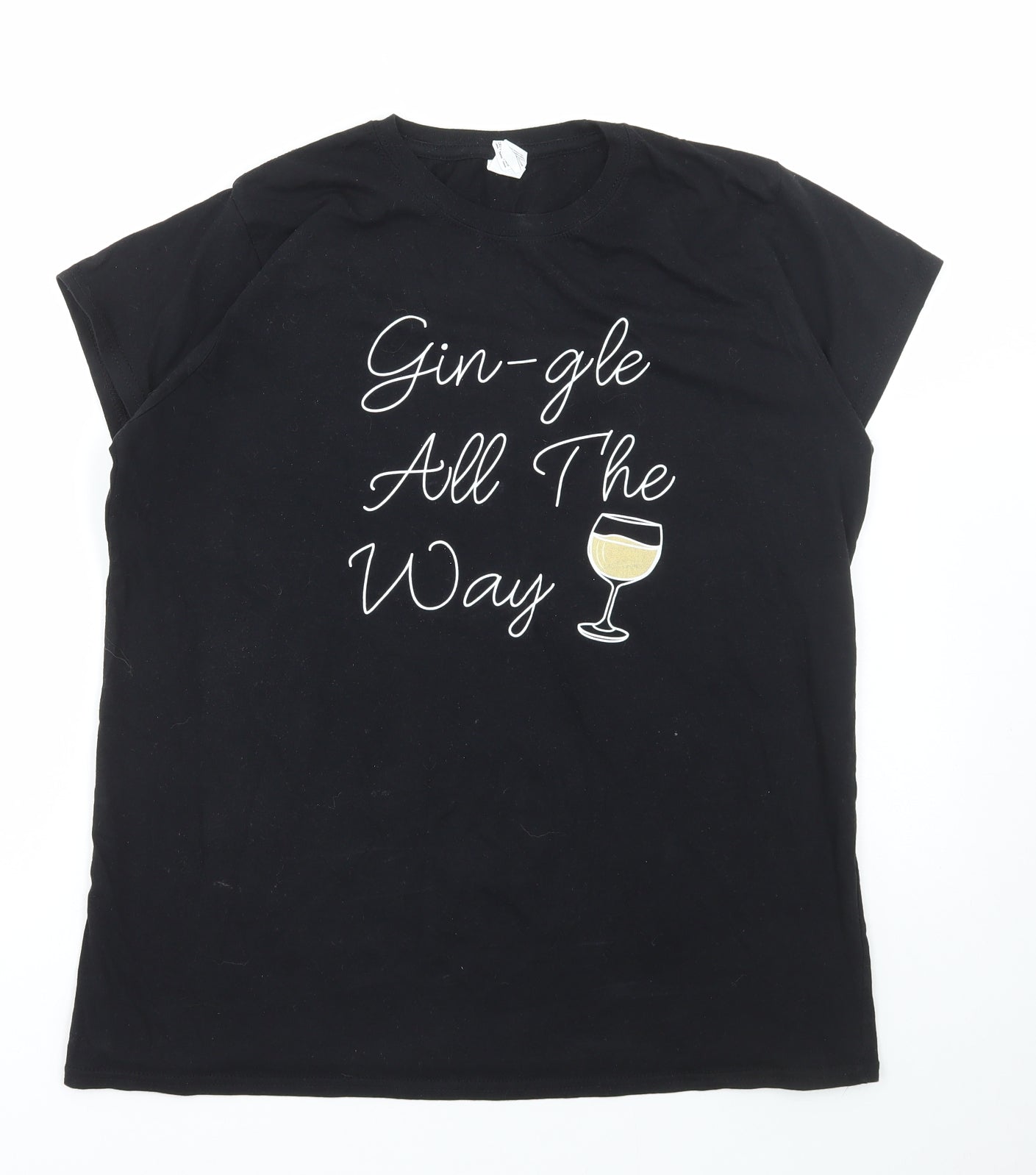 Gildan Womens Black Cotton Basic T-Shirt Size 2XL Round Neck - Gin-gle all the way, Christmas