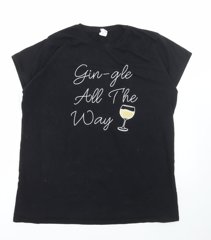 Gildan Womens Black Cotton Basic T-Shirt Size 2XL Round Neck - Gin-gle all the way, Christmas