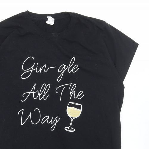 Gildan Womens Black Cotton Basic T-Shirt Size 2XL Round Neck - Gin-gle all the way, Christmas