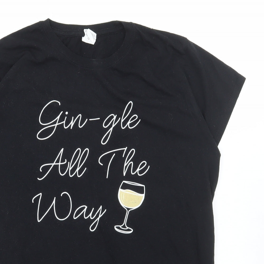 Gildan Womens Black Cotton Basic T-Shirt Size 2XL Round Neck - Gin-gle all the way, Christmas