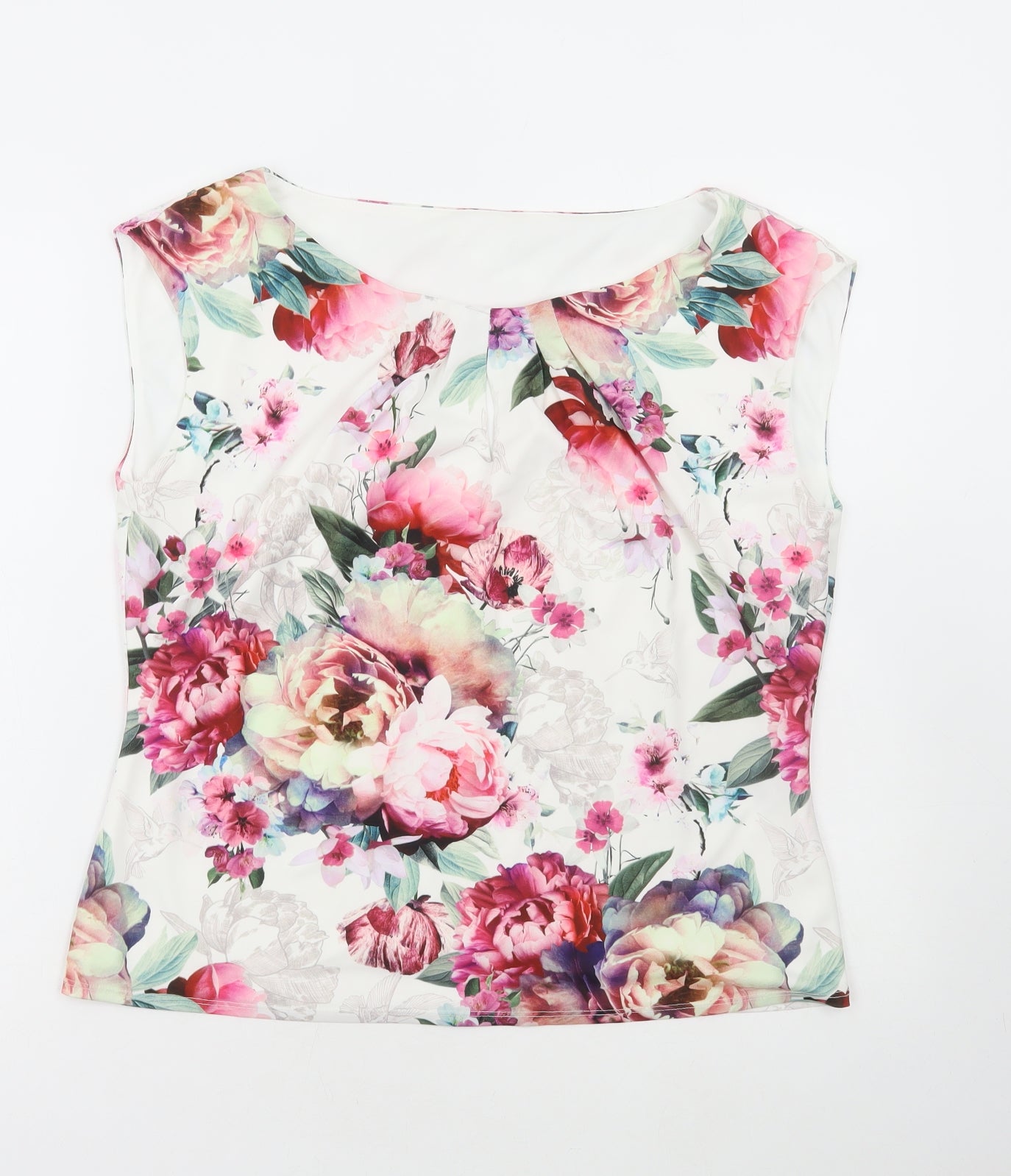 Preworn Womens Multicoloured Floral Polyester Basic Tank Size L Round Neck