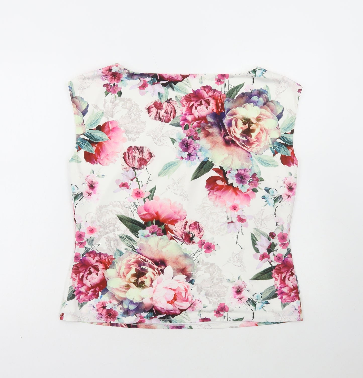 Preworn Womens Multicoloured Floral Polyester Basic Tank Size L Round Neck