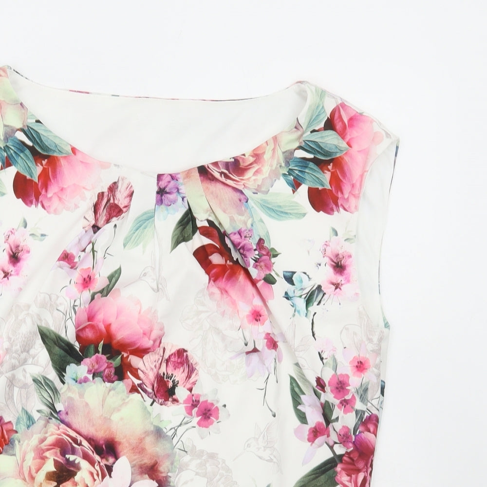 Preworn Womens Multicoloured Floral Polyester Basic Tank Size L Round Neck