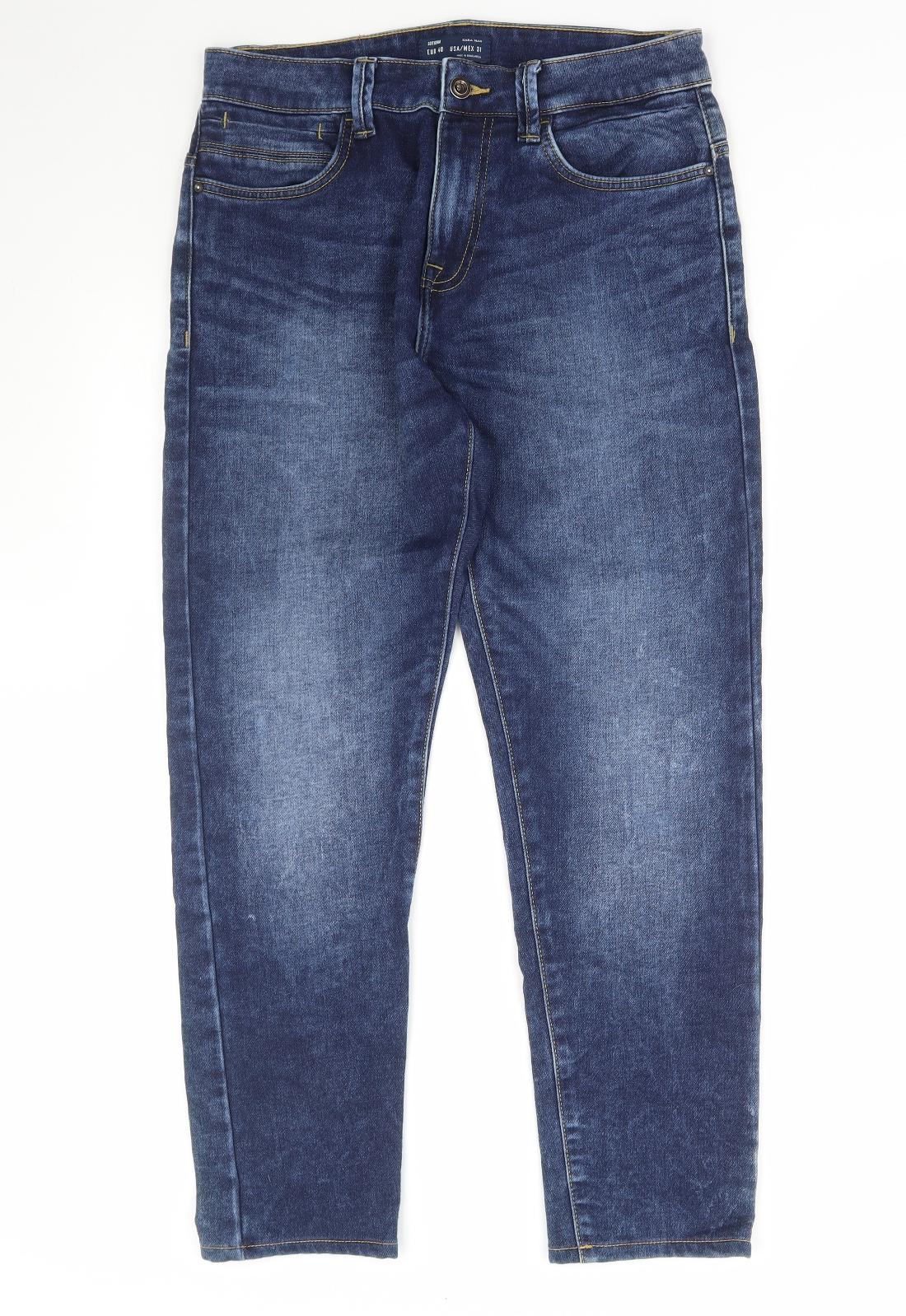 Zara Mens Blue Cotton Straight Jeans Size 34 in L30 in Regular Zip