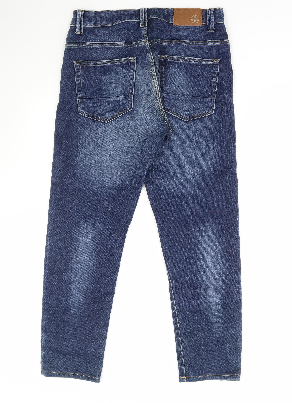 Zara Mens Blue Cotton Straight Jeans Size 34 in L30 in Regular Zip