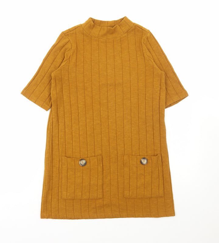 F&F Womens Yellow High Neck Viscose Tunic Jumper Size 6 - Ribbed