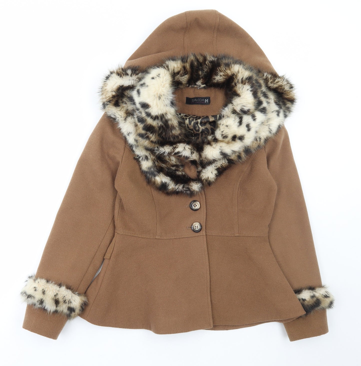 Savida Womens Brown Animal Print Jacket Coat Size 10 Button - Leopard Print