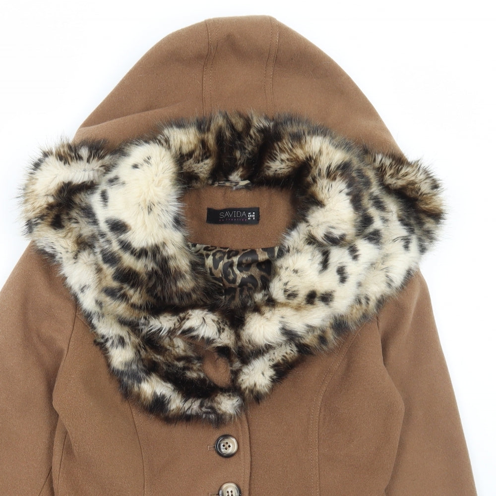 Savida Womens Brown Animal Print Jacket Coat Size 10 Button - Leopard Print