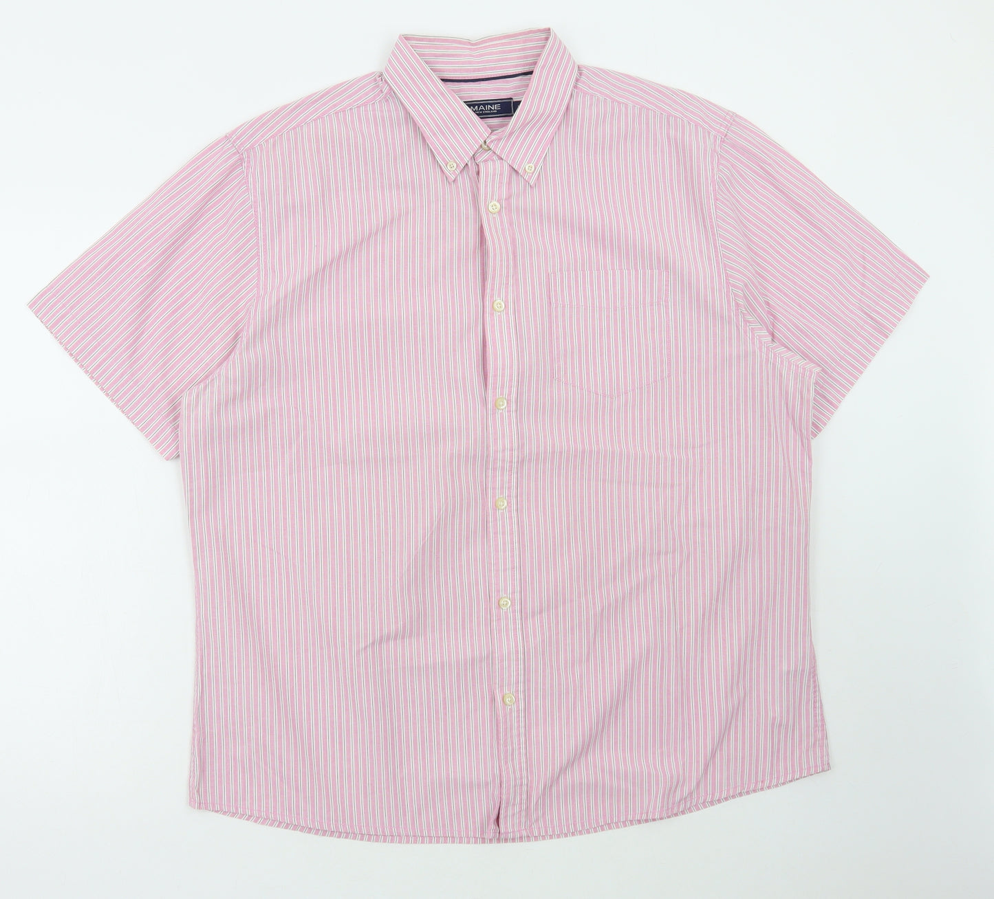 Debenhams Mens Pink Striped Cotton Button-Up Size L Collared Button