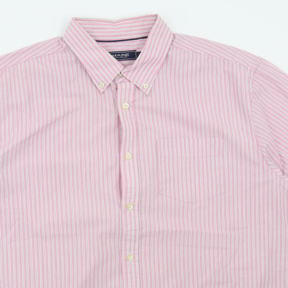 Debenhams Mens Pink Striped Cotton Button-Up Size L Collared Button