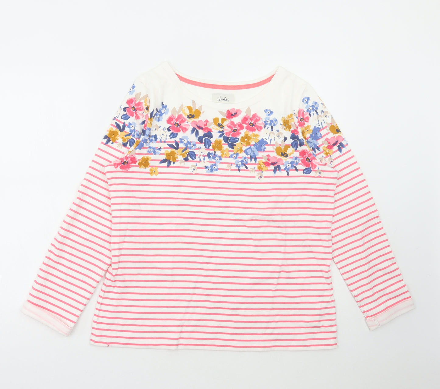 Joules Womens Multicoloured Striped Cotton Basic T-Shirt Size 14 Round Neck