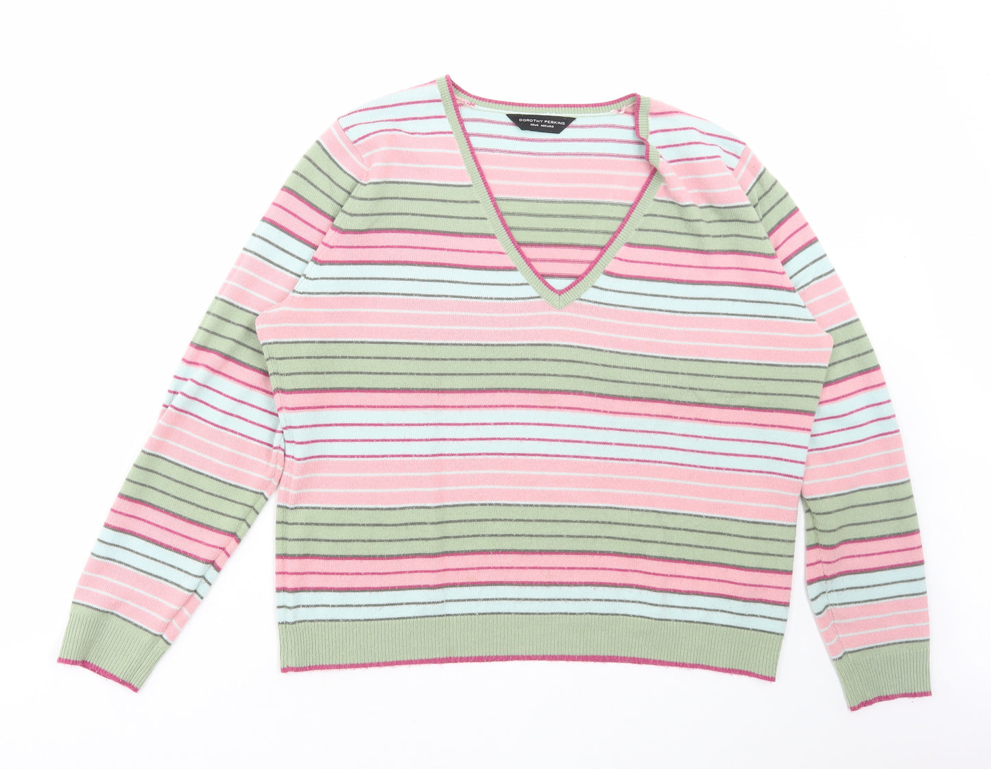 Dorothy Perkins Womens Multicoloured V-Neck Striped Acrylic Pullover Jumper Size 20