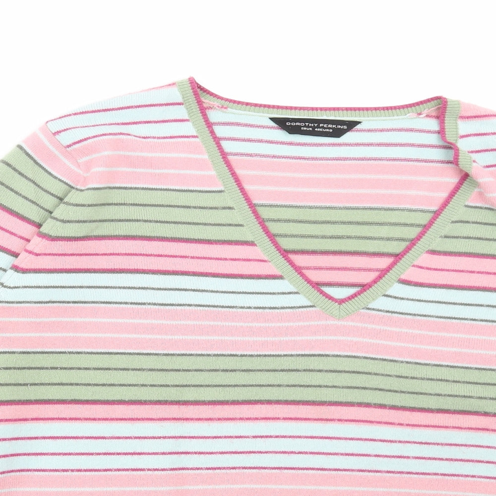 Dorothy Perkins Womens Multicoloured V-Neck Striped Acrylic Pullover Jumper Size 20