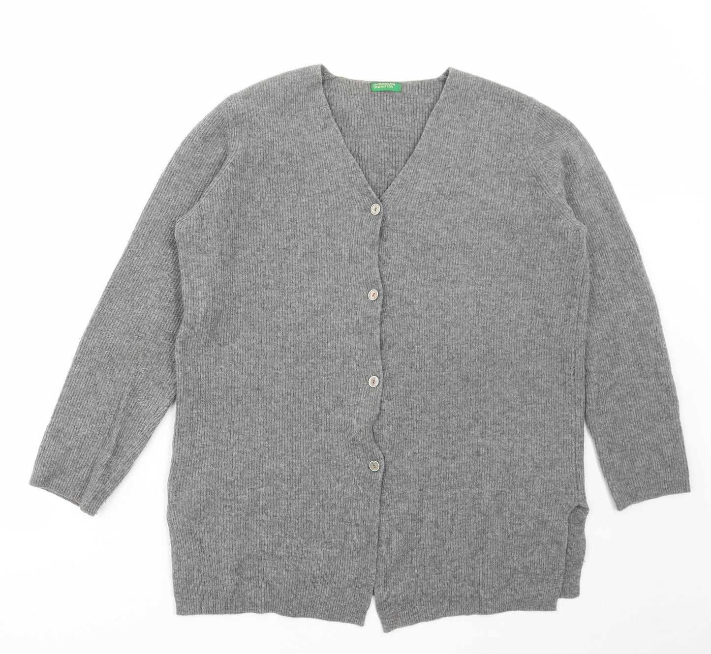 United Colors of Benetton Womens Grey V-Neck Wool Cardigan Jumper Size S