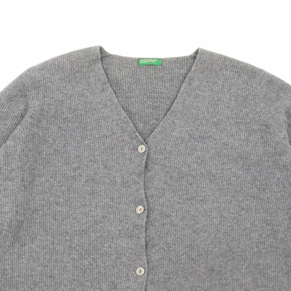 United Colors of Benetton Womens Grey V-Neck Wool Cardigan Jumper Size S