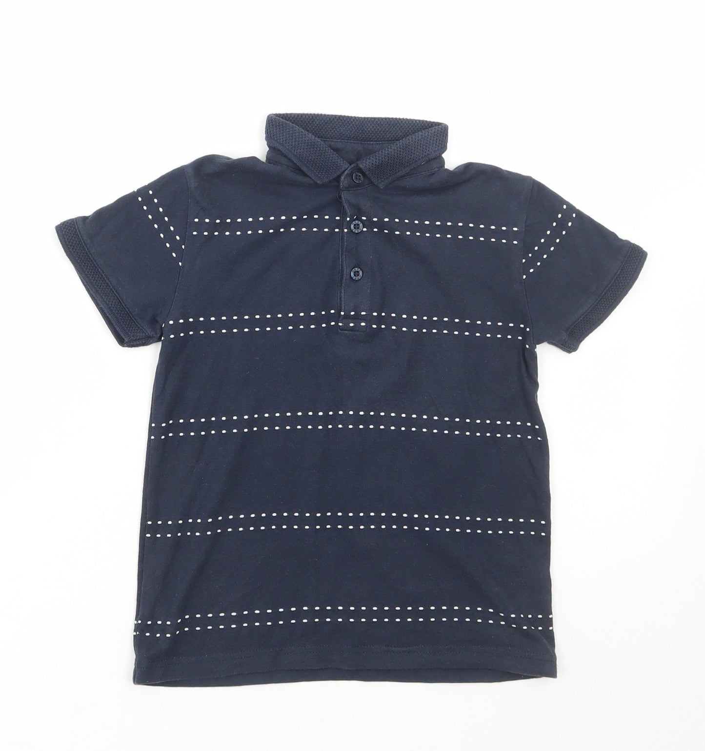 NEXT Boys Blue Striped Cotton Basic Polo Size 4-5 Years Collared Button
