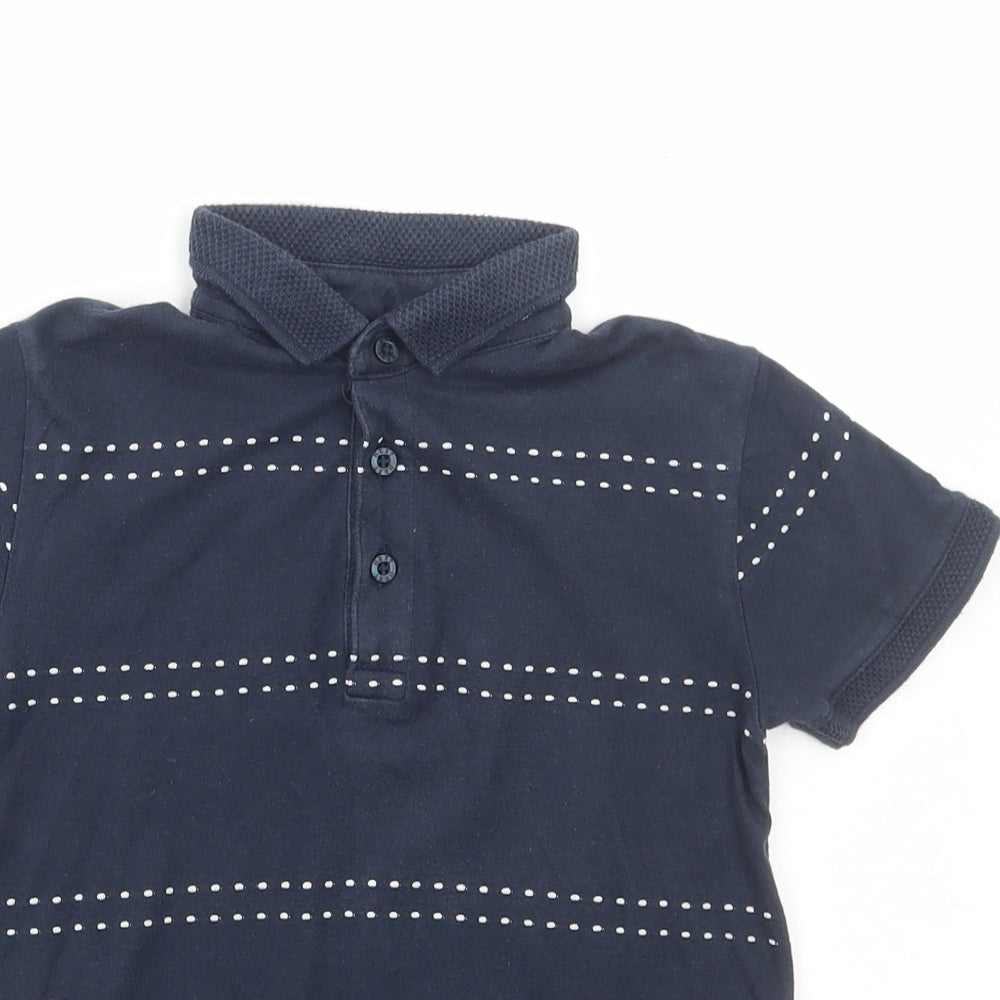 NEXT Boys Blue Striped Cotton Basic Polo Size 4-5 Years Collared Button