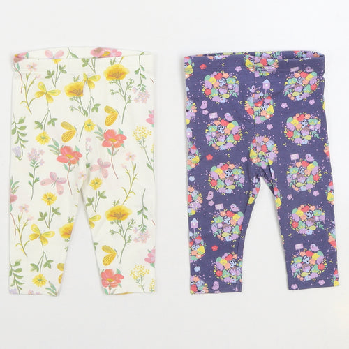 TU Girls Multicoloured Floral Cotton Jogger Trousers Size 3-6 Months Pullover - 2 Pack Leggings